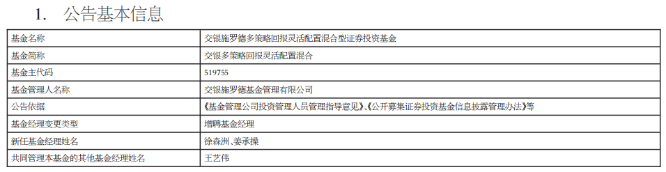 交银多策略回报灵活配置混合增聘徐森洲姜承操